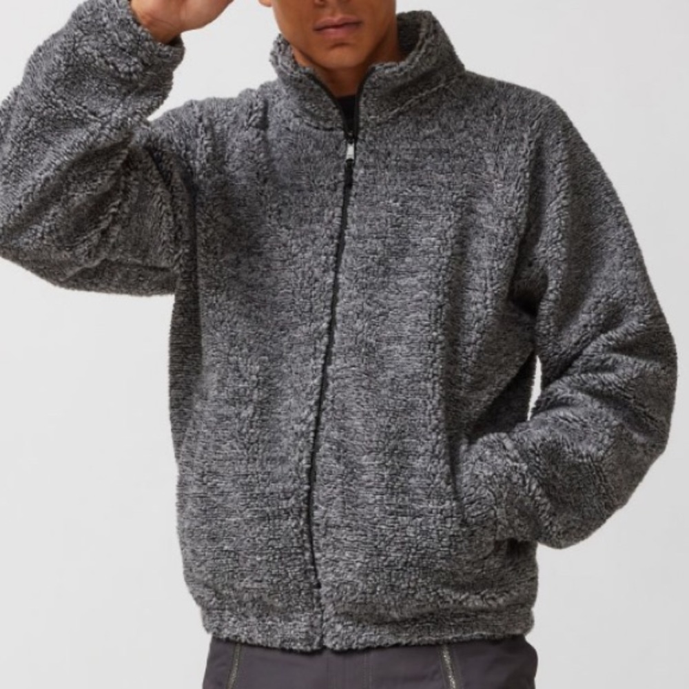 BDG Urban Outfitters New Raglan Fleece Mock Neck Full Zip Jacket Gray Mens Small